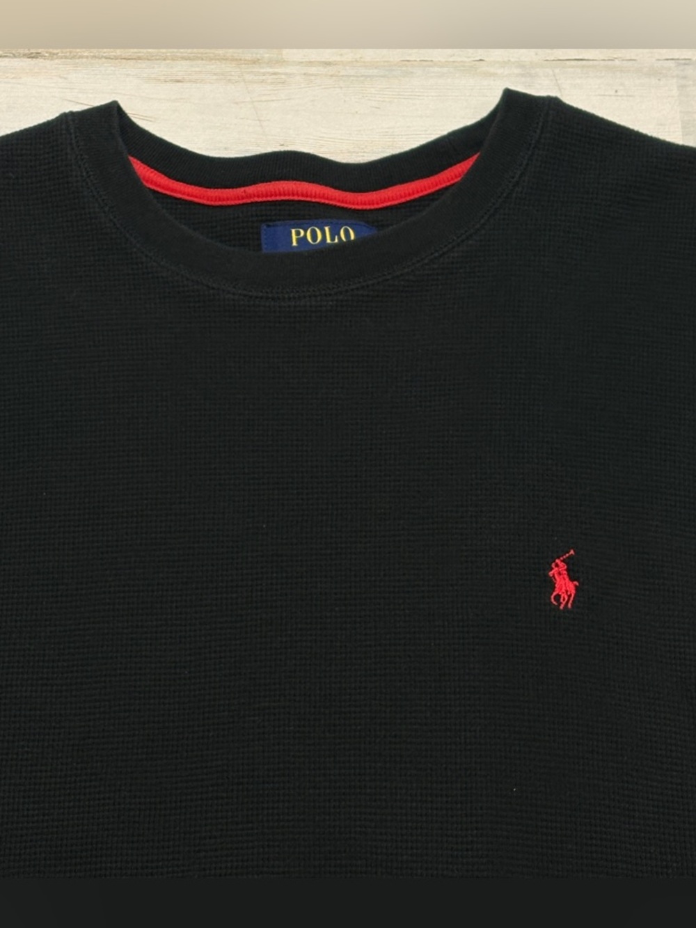 Polo Ralph Lauren Waffle Knit T-Shirt Men's 2XL Black Short Sleeve Red Pony XXL - Picture 2 of 7